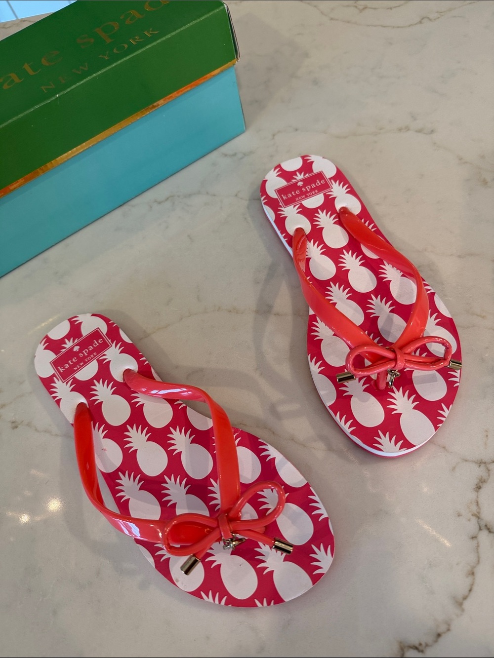 kate spade Hot Pink Pineapple Print Jelly Flip Flops